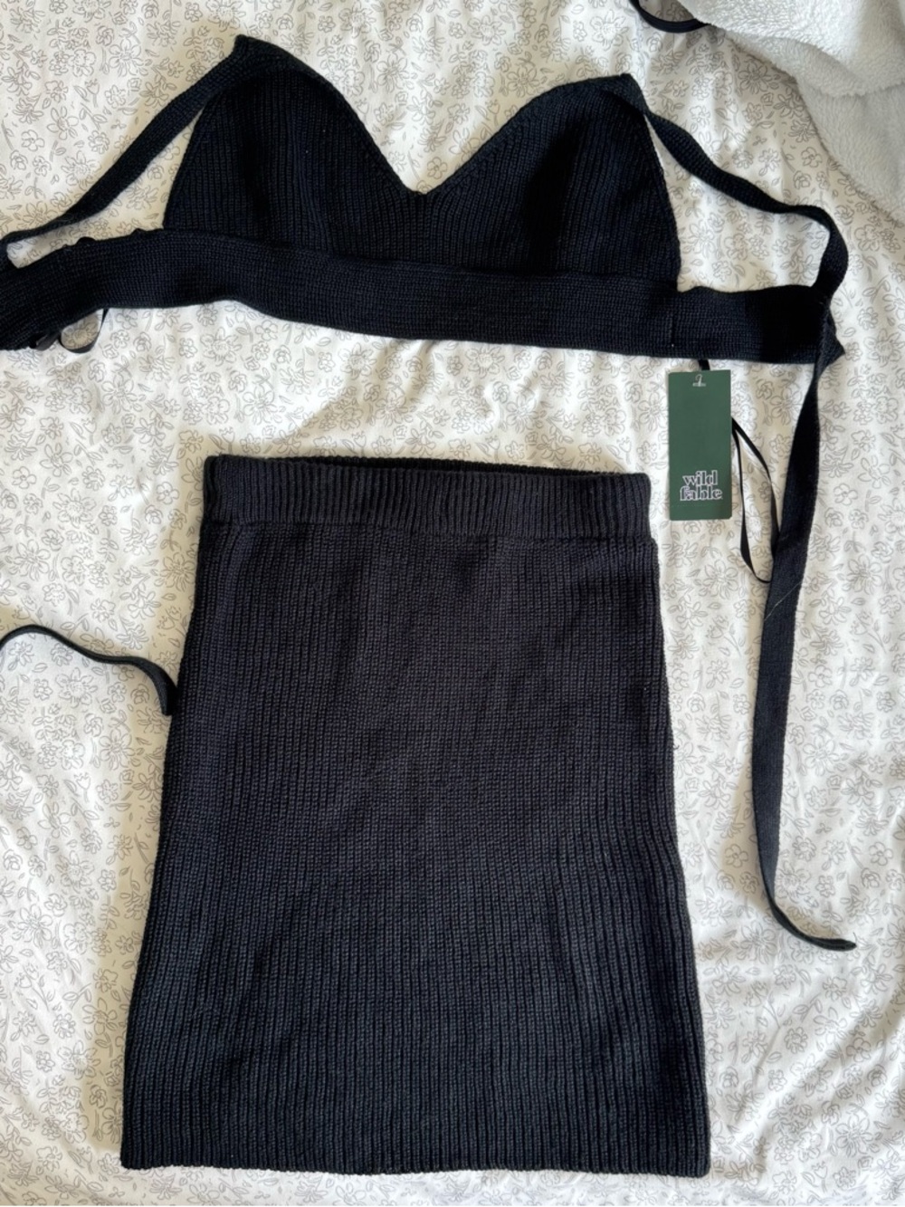 wild fable Black Ribbed Knit Skirt & Top Set